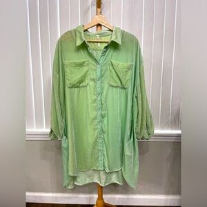 Free People Lux Velvet Shirt Dress Size Medium in Mint Green